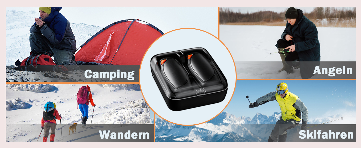 Електричні грілки для рук COTOP, набір 2 шт. з зарядним кейсом 14000 mAh, 3 режими нагріву до 56°C, для катання на лижах, кемпінгу, чорного кольору