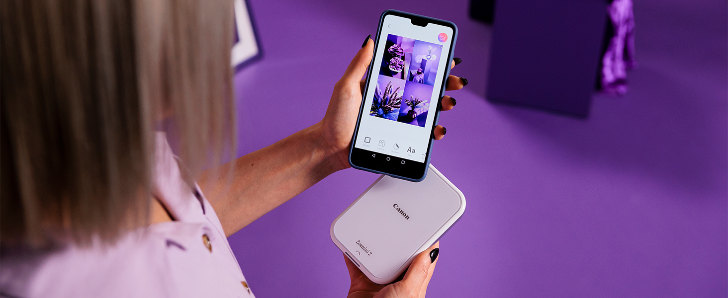 Canon Zoemini 2 Marineblau: Міні-принтер для фотографій, мобільний, компактний, з вбудованим акумулятором. Друкує фото 5x7,6 см зі смартфону/планшету. У комплекті: 20 шт. Zink паперу та 10 шт. круглих наліпок.