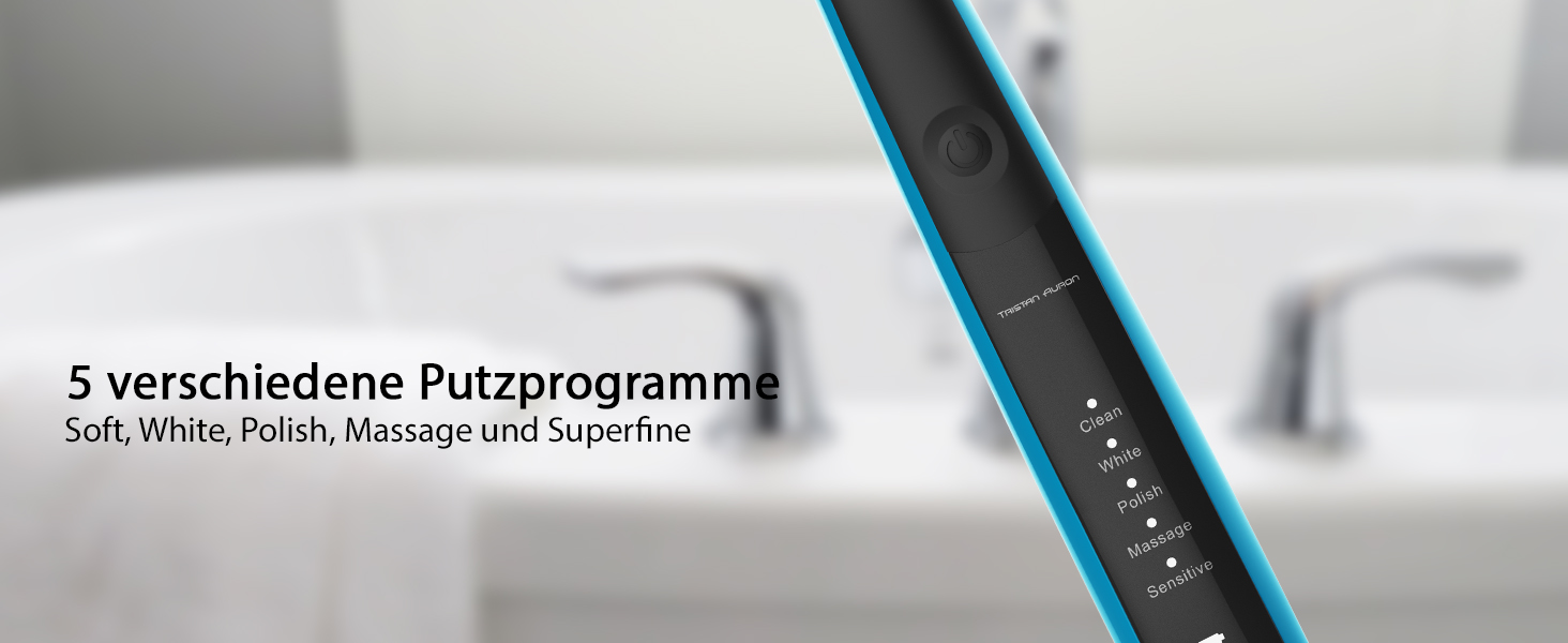 Електрична зубна щітка Tristan Auron SonicMaster (Блакитна) - 6 голів + чохол - 5 режимів, 55000 VPM, таймер 2 хв, 100 днів гарантії