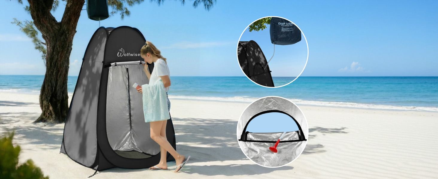 Складана душова кабіна-намет WolfWise для кемпінгу та переодягання, водонепроникний приватний намет-туалет з UV-захистом, 120x190 см, зелений/синій