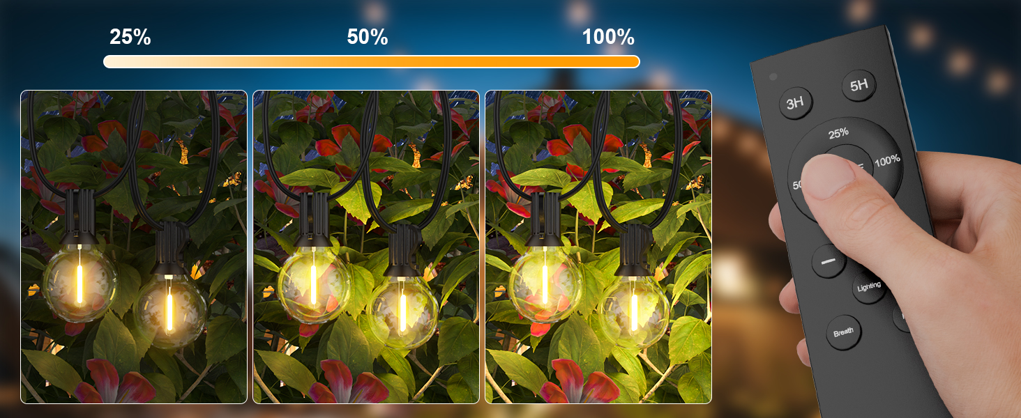 Ланцюжок вогнів GLUROO для вулиці, диммування, 45.7м, водонепроникний, з пульт, 75+2 G40, LED, для саду