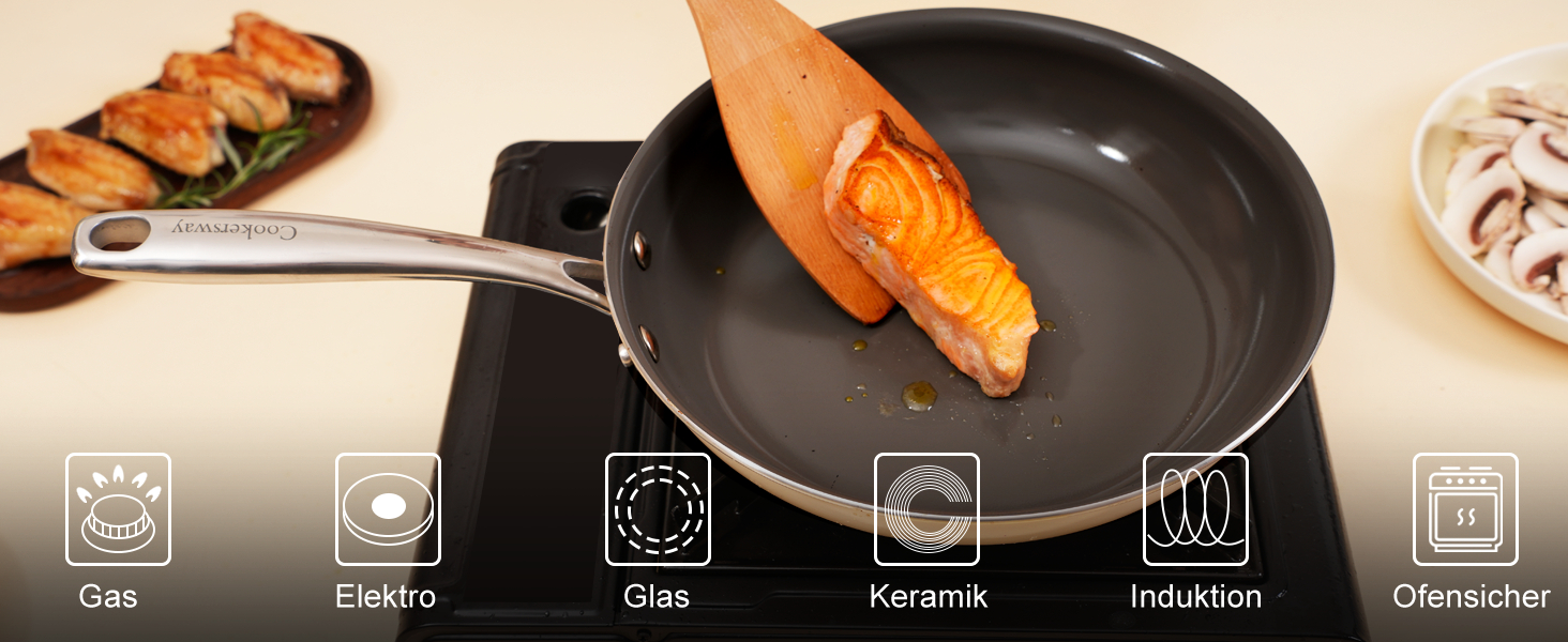 Набір каструль Cookersway: 20, 24, 28 см, керамічне покриття, без PTFE, PFOA, PFAs, для плити та духовки