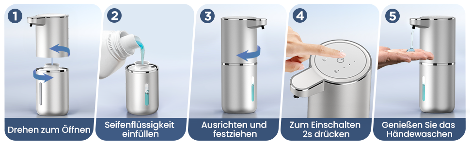 Автоматичний дозатор мила, 380 мл, електричний, з датчиком, USB, водонепроникний, для кухні, ванної, школи, готелю, сріблястий