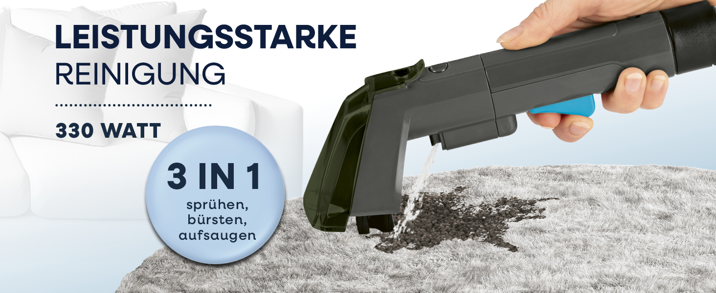 CLEANmaxx Професійний пароочисник та чисник для килимів та м'яких меблів | Пароочисник для плям | EASYmaxx засіб для чищення килимів | Для диванів, авто, килимів, м'яких меблів | Чорний, компактний, 330W