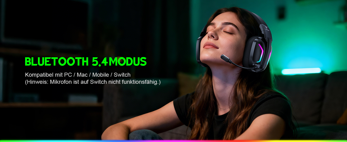 WG1 Bluetooth ігрова гарнітура з мікрофоном, бездротова, 2.4G, для PS5, PS4, PC, Switch, Mac, з LED підсвічуванням, шумозаглушення, 50 годин роботи, Satinweiß (Upgrade-Xbox, Quantum White)