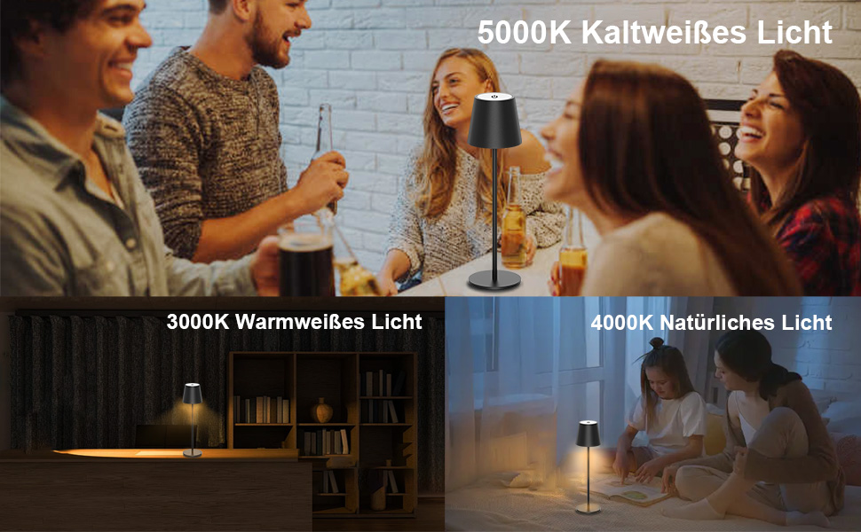 Акумуляторна LED-лампа Antela настільна бездротова диммерна IP44, 3000K/4000K/5000K, металева, для дому/відкритих просторів, 2 шт.