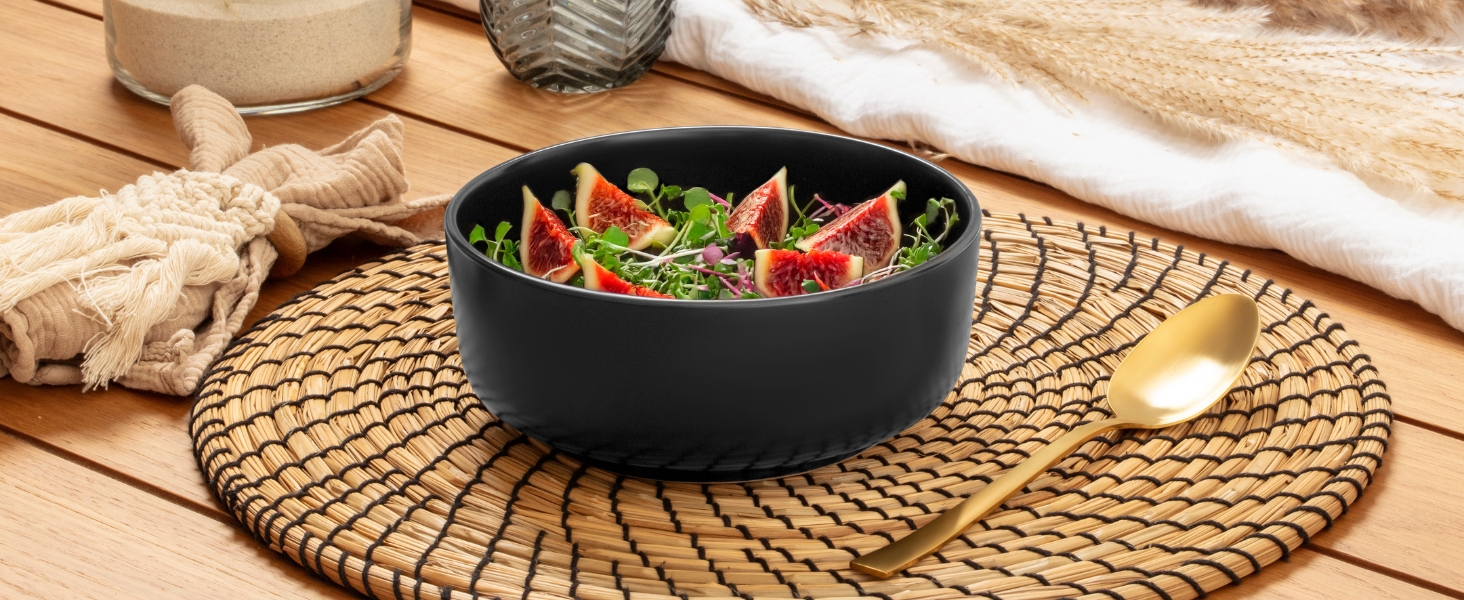 Набір посуду SÄNGER Madeira на 6 осіб, 30 предметів: тарілки, чашки, салатники, чорний керамічний посуд для мікрохвильовки та посудомийної машини | VALUE COLLECTION