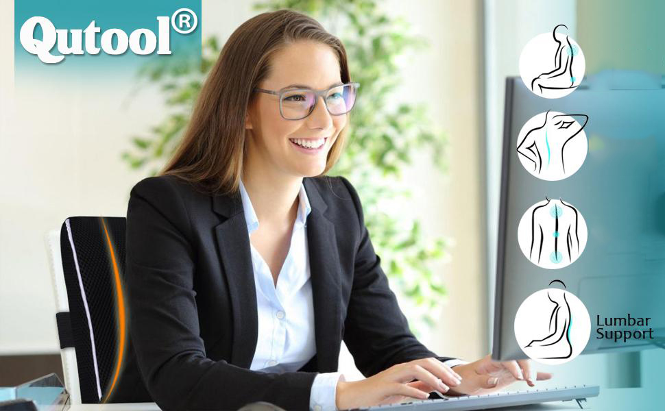 Подушка для спини Qutool з Memory Foam, поперекова подушка для офісного та геймінгового крісла, підтримка попереку, регульовані ремені, сітчаста обкладка (чорний)