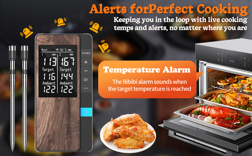 Бездротовий термометр для м'яса Pakinui з двома зондами, Bluetooth, IP67, для гриля, духовки, коптильні