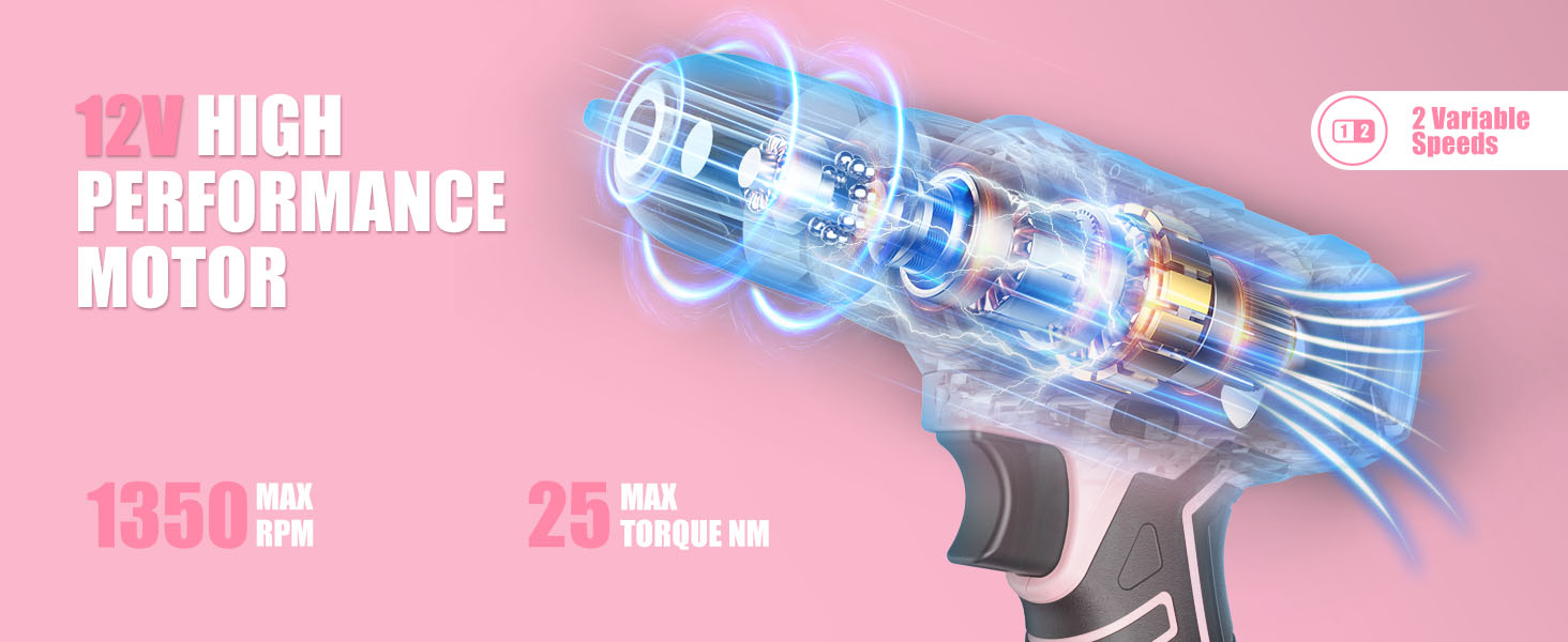 Набір інструментів Sundpey 206 предметів з акумуляторною викруткою 12V, рожевий – для дому та ремонту