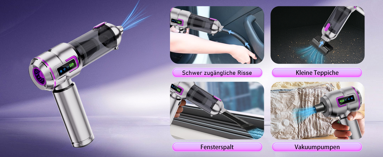 Акумуляторний ручний автомобільний пилосос бездротовий 27000Па, потужний міні-пилосос та електричний обдувач для авто, дому, кухні та ПК