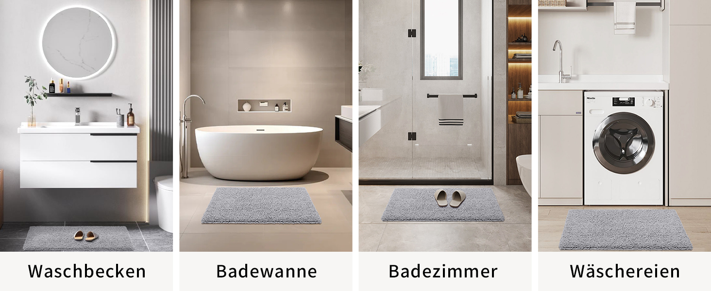 Килимок для ванної кімнати Homaxy з антиковзким покриттям, мікрофібра, 60 x 120 см, світло-сірий