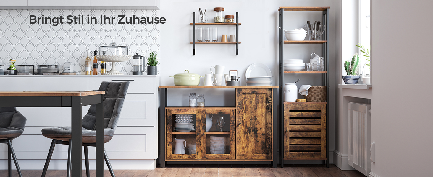 Стійка VASAGLE з 3 дверцятами для вітальні, кухні, їдальні, 33 x 110 x 75 см, стиль кантрі, вінтажний колір, LSC096B01