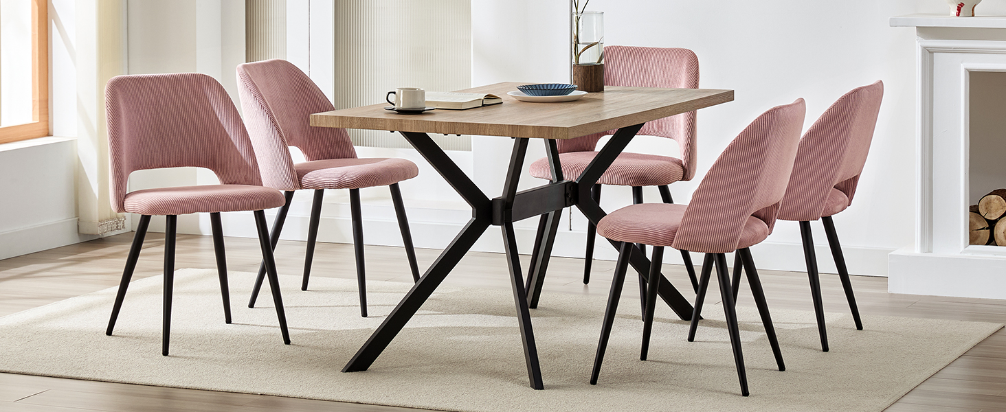 Набір обідніх стільців, кухонний стільчик з тканини Cord, м'які стільці для їдальні, кухні, вітальні та спальні (Рожевий, 2)