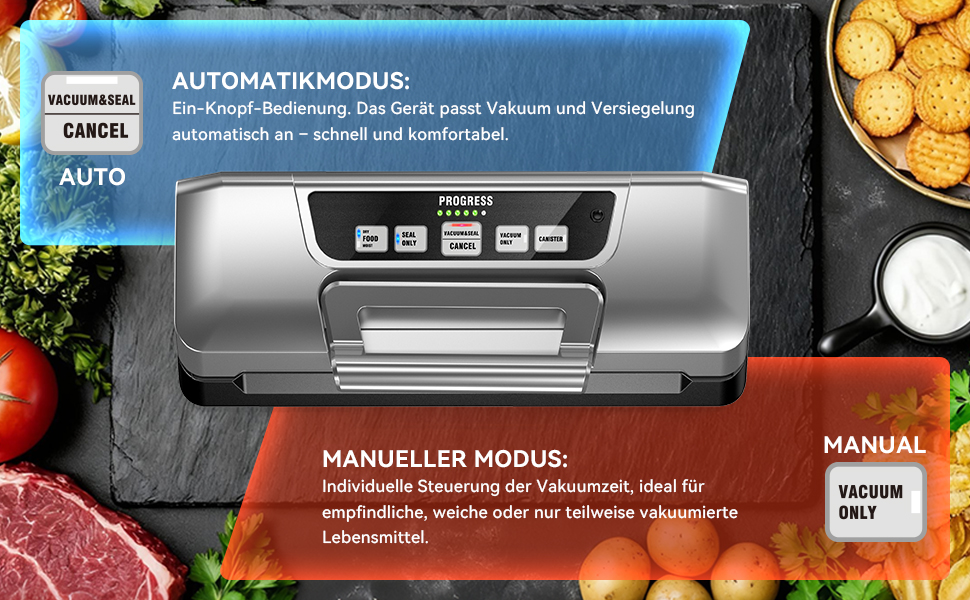 Вакууматор для продуктів Gavasto з подвійним насосом 90кПа, 9л/хв, LED-дисплеєм та режимами «Волого/Сухо», сріблястий