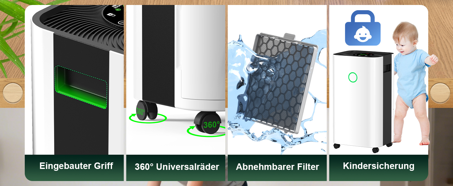 Електричний осушувач повітря 15L, тихий, з таймером 24H, захистом від переливу, дитячим блокуванням, для квартири, підвалу (білий)