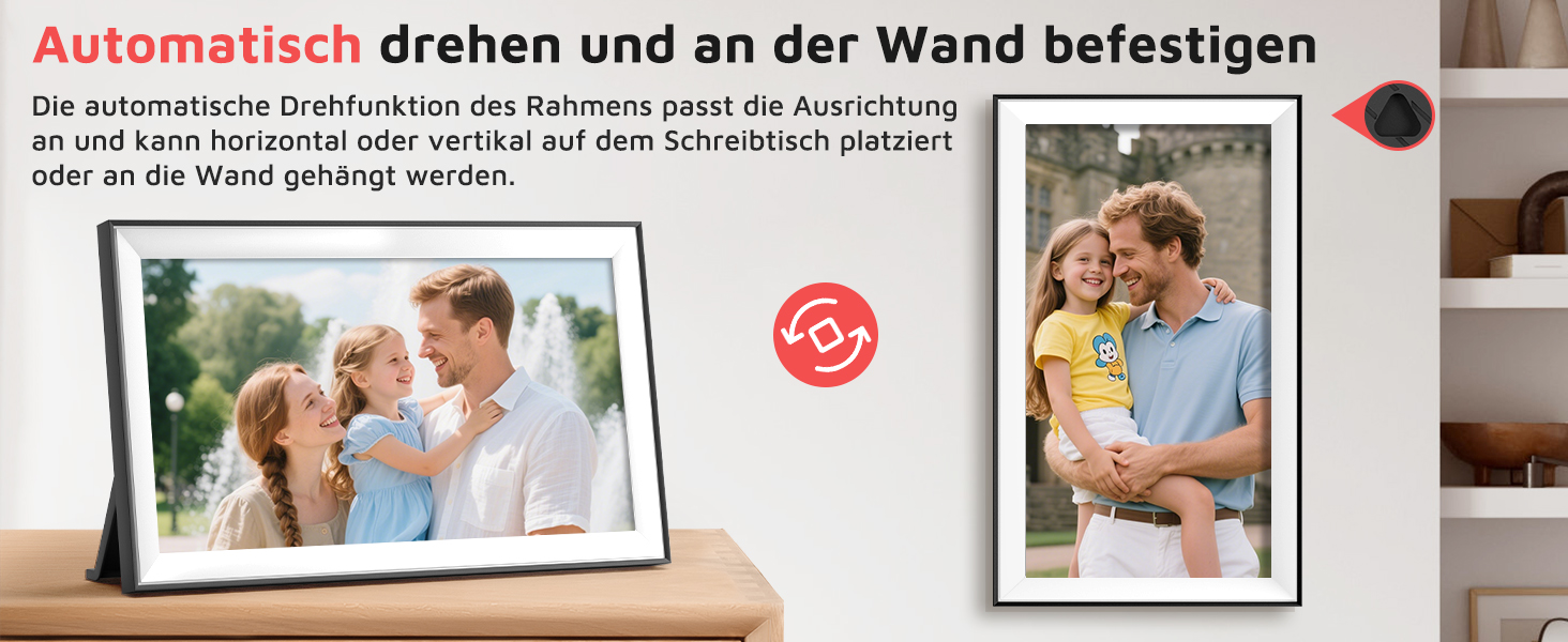 Цифровий фоторамка Hesmor 15.6 дюймів з Wi-Fi, FHD 1920*1080, IPS, сенсорний екран, 32GB, автоповорот, Frameo App