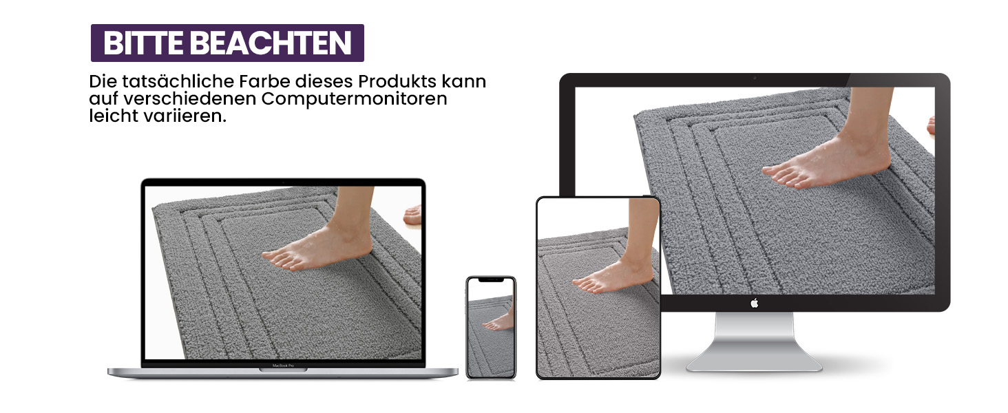 Килимок для ванної кімнати DEXI 60 x 110 см, м'який, нековзний, миючий, сірий