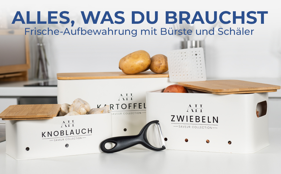 Набір контейнерів для зберігання картоплі, цибулі та овочів AH® (4 шт.) з щіткою для овочів, преміум якість