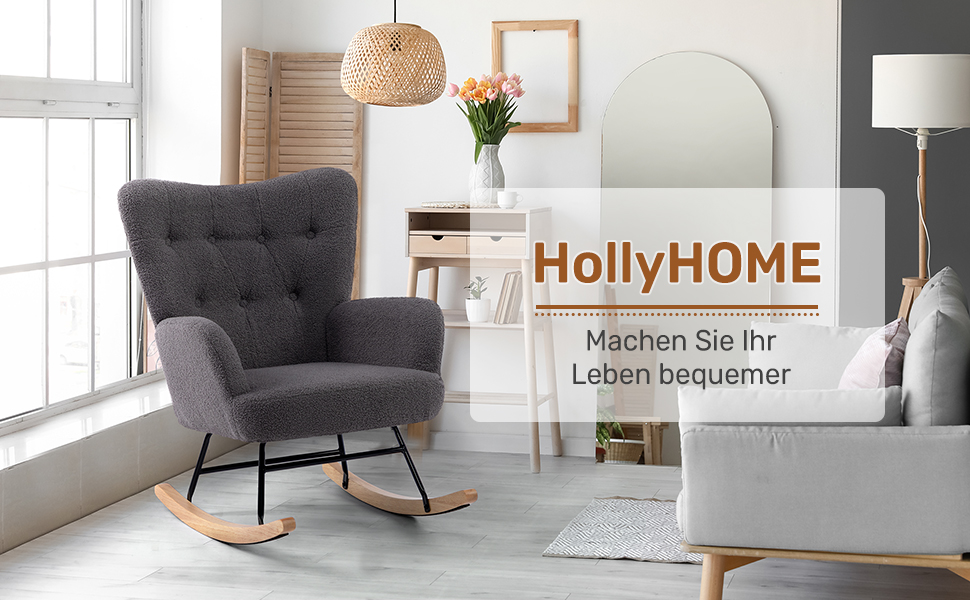 Крісло-гойдалка HollyHOME з плюшем, сірого кольору для вітальні та спальні