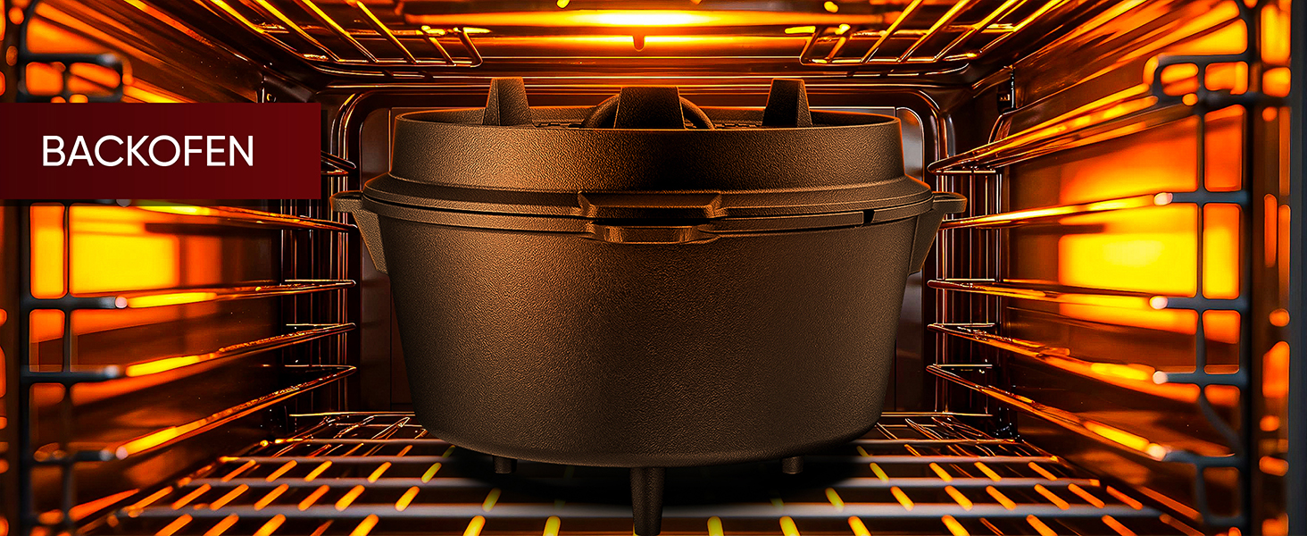 Набір голландської печі з емальованого чавуну 4,5 л (2-4 особи) – для 2-4 осіб, з ніжками, подвійна функція, кришка-підйомник 2в1, чистящий кільце, щітка та кулінарна книга – гарантія 30 років