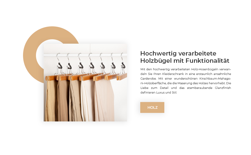 Дерев'яні вішалки для штанів та одягу House Day: 25 вішалок для спідниць, 11 для штанів, білі, з кліпсами, 360° обертання, 35,5 см (натуральне дерево)