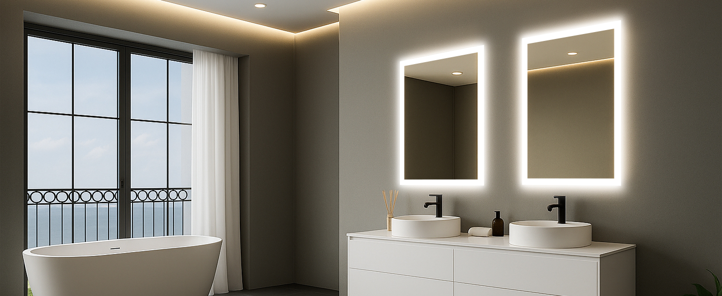 Дзеркало для ванної кімнати з підсвічуванням LED, антизапар, 2 кольори світла (3000K/6500K), вимикач-клавіша, прямокутне, 45 x 60 см