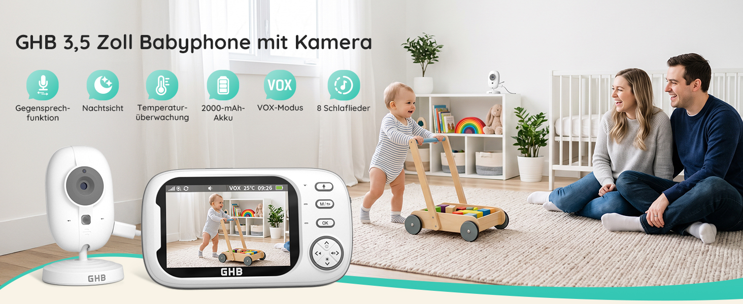 Відеоняня GHB з камерою та 3,5-дюймовим LCD-дисплеєм, електронний радіомонітор для дітей