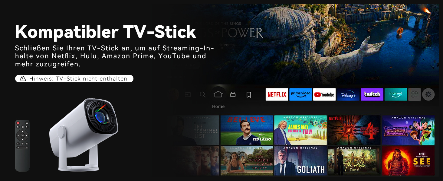 SOOMFON Mini Beamer 1080P: Портативний проєктор з Bluetooth, автотрапецеїдною корекцією та електричним фокусом. Сумісний з iPhone, Tablet, Laptop, TV Stick, HDMI, USB