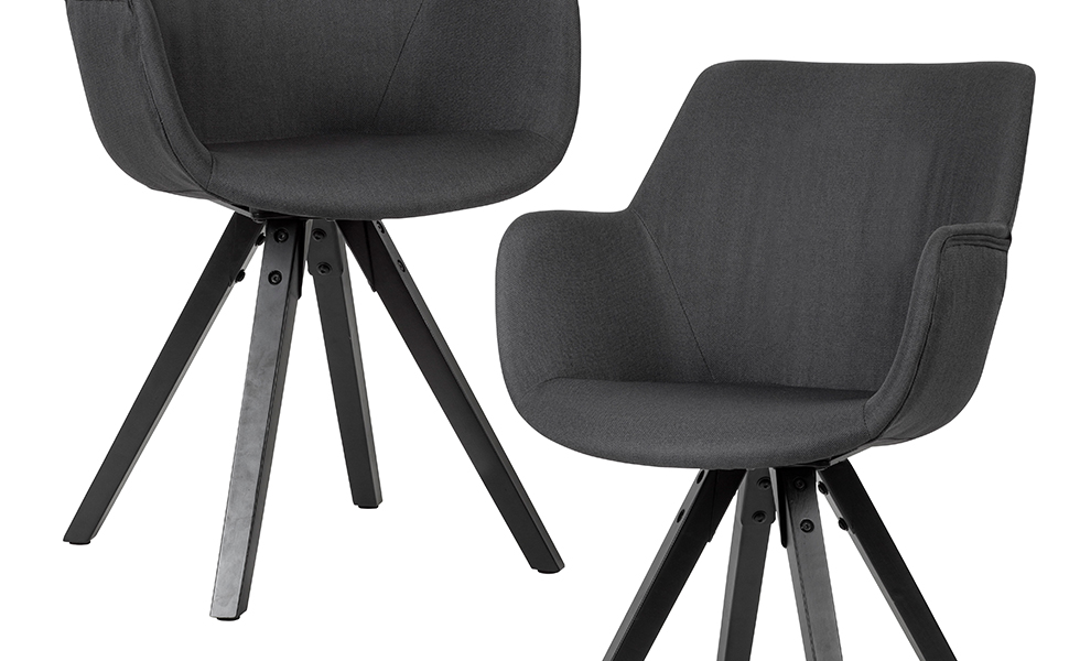 Набір обідніх стільців FineBuy 2 шт. з підлокітниками, 54x85x58 см, тканина, чорні ніжки, сучасний дизайн, м'який, для кухні