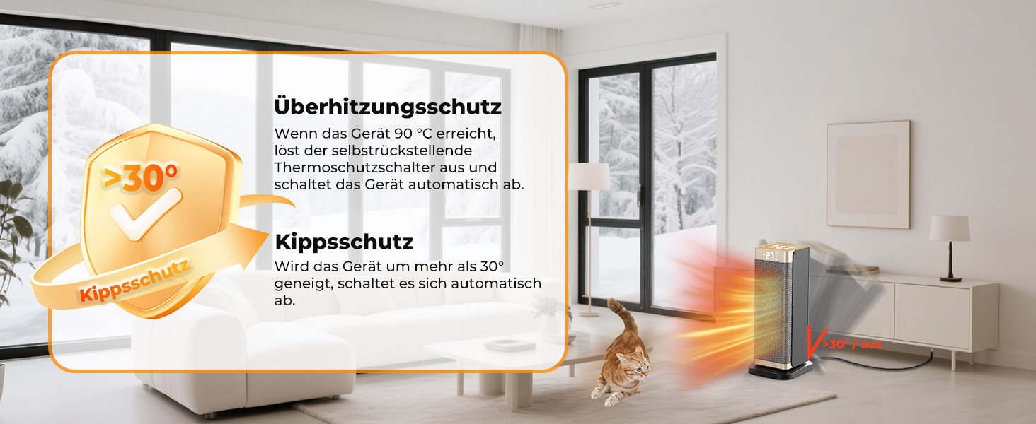 Електричний обігрівач 2000W з енергозбереженням, тихий, 3 режими, PTC кераміка, швидкий нагрів, ECO-режим, пульт ДУ, таймер 12H, поворот 70°, для офісу, спальні, ванної кімнати, золотий