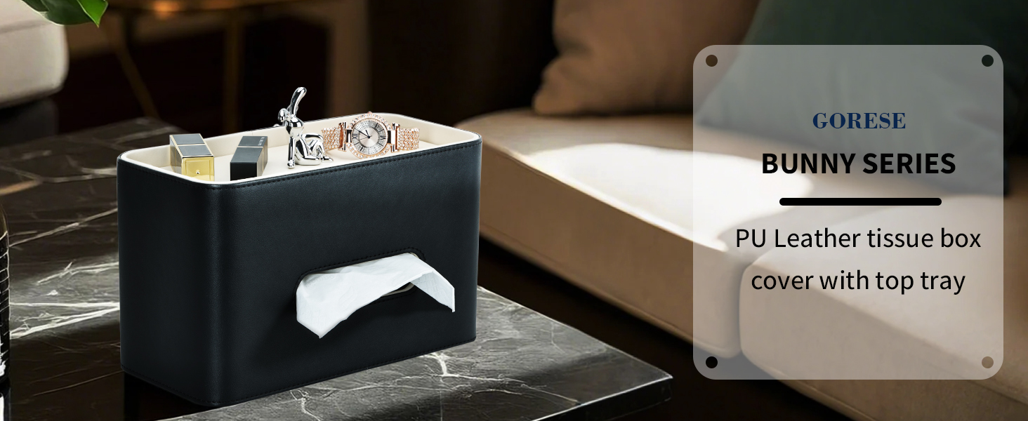 Скляниця для серветок GORESE з підносом, шкіряна, для офісу, дому, авто, ванної кімнати. Білий/Чорний колір