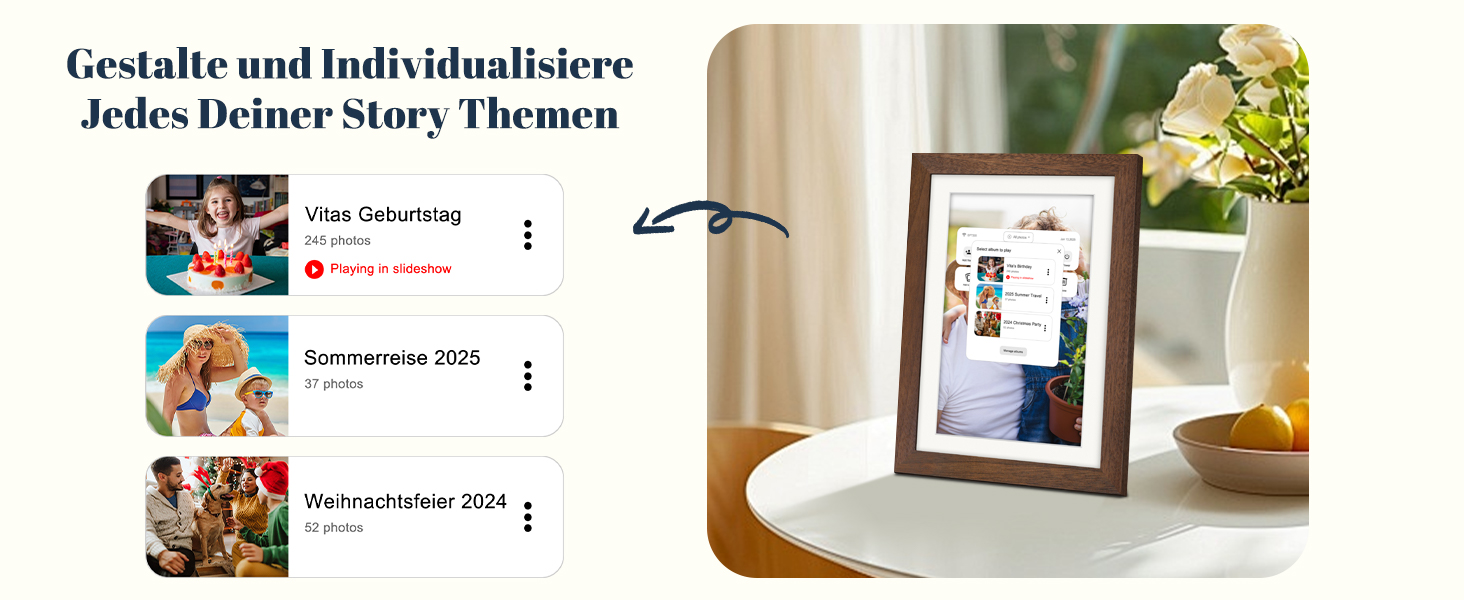 Цифровий фоторамка Frameo 10.1 дюйма з Wi-Fi, горіхове дерево, 32GB, IPS Touchscreen, Wi-Fi, фото/відео через додаток Frameo, подарунок для чоловіків та жінок