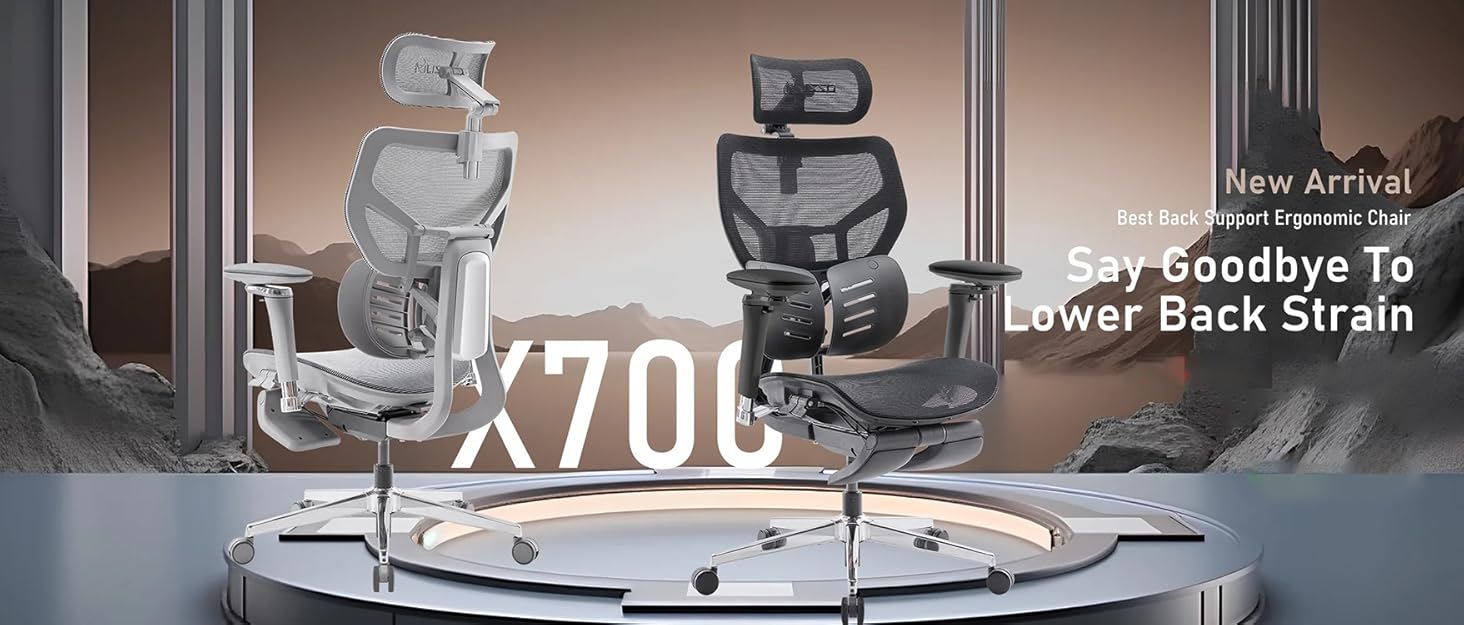 Офісний крісло MUSSO X700 з регульованою поперековою підтримкою GlideTrack, 6D підлокітниками, 4D підголівником та зсувною основою та підставкою для ніг – інтелектуальний комфорт для роботи, навчання та геймінгу (чорний)