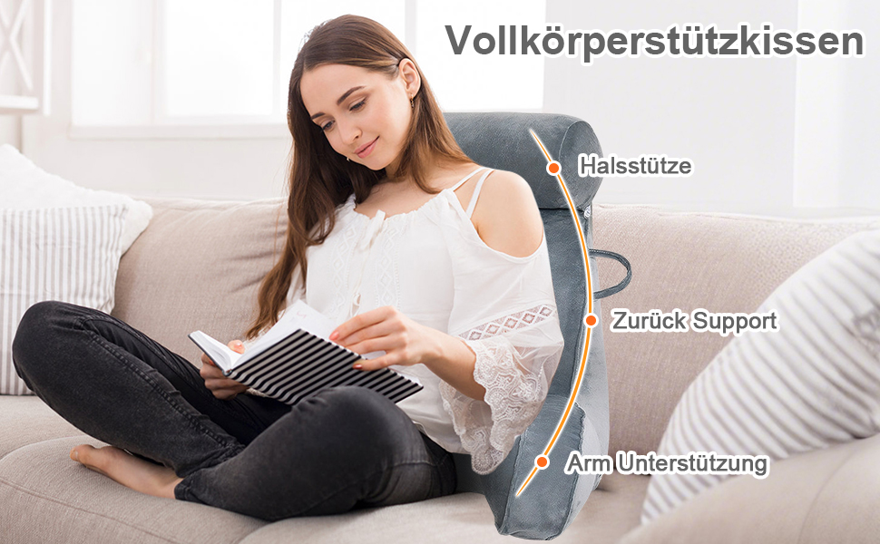 Подушка для читання Mingfuxin для ліжка, дивана, підлоги: знімний валик для шиї та підлокітником для підтримки спини, сіра