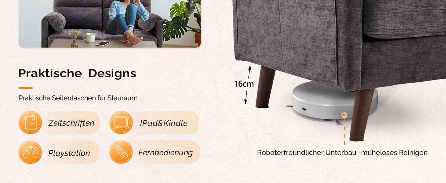 Диван Bonnlo 2-місний, компактний, 125 см, тканинний, сірий. Для офісу, вітальні, спальні, кабінету. Легка збірка, льон.