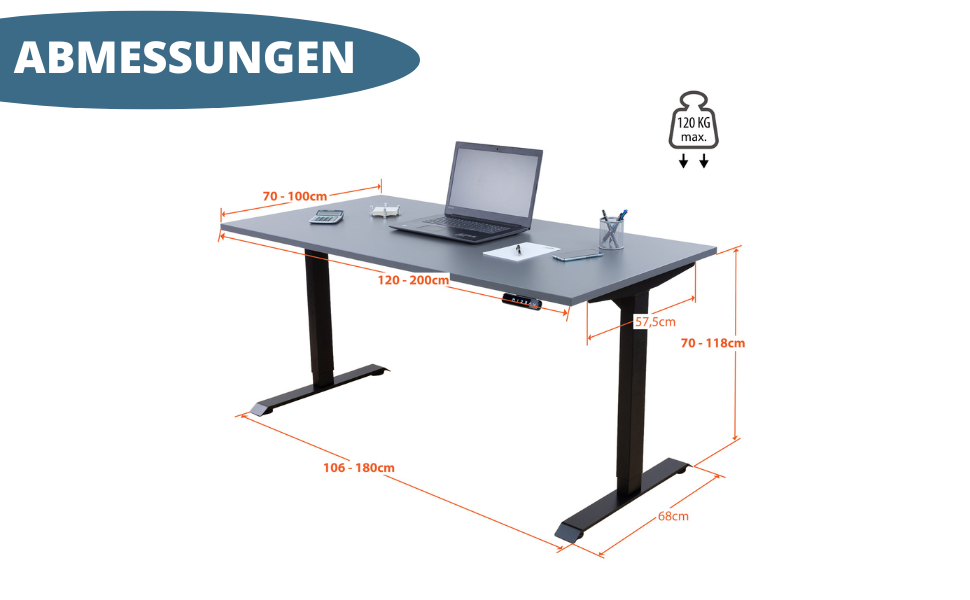 Електричний регульований стіл Albatros Lift S5: металеве шасі, ніжки, підставка | До 120 кг | Для широких стільниць 2м | Білий
