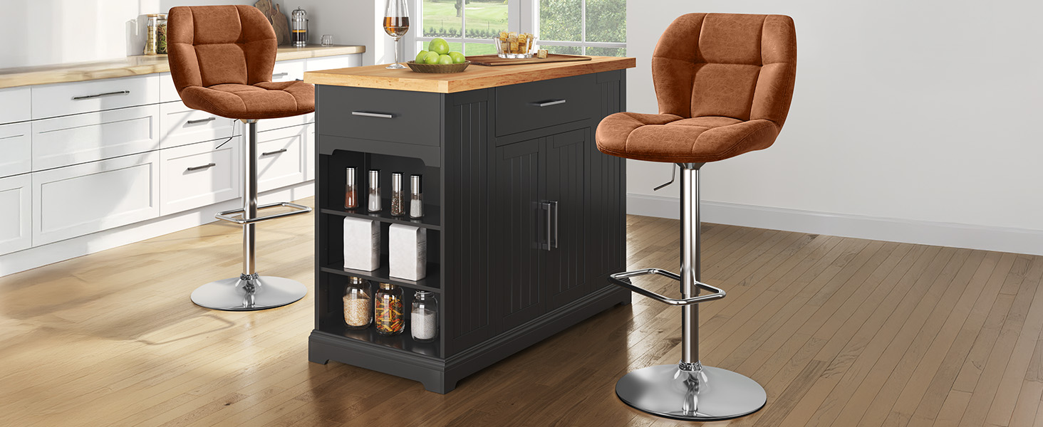 Барні стільці Yaheetech (2 шт.) - регульована висота, 360° обертання, PU-шкіра, чорний/ретро-коричневий