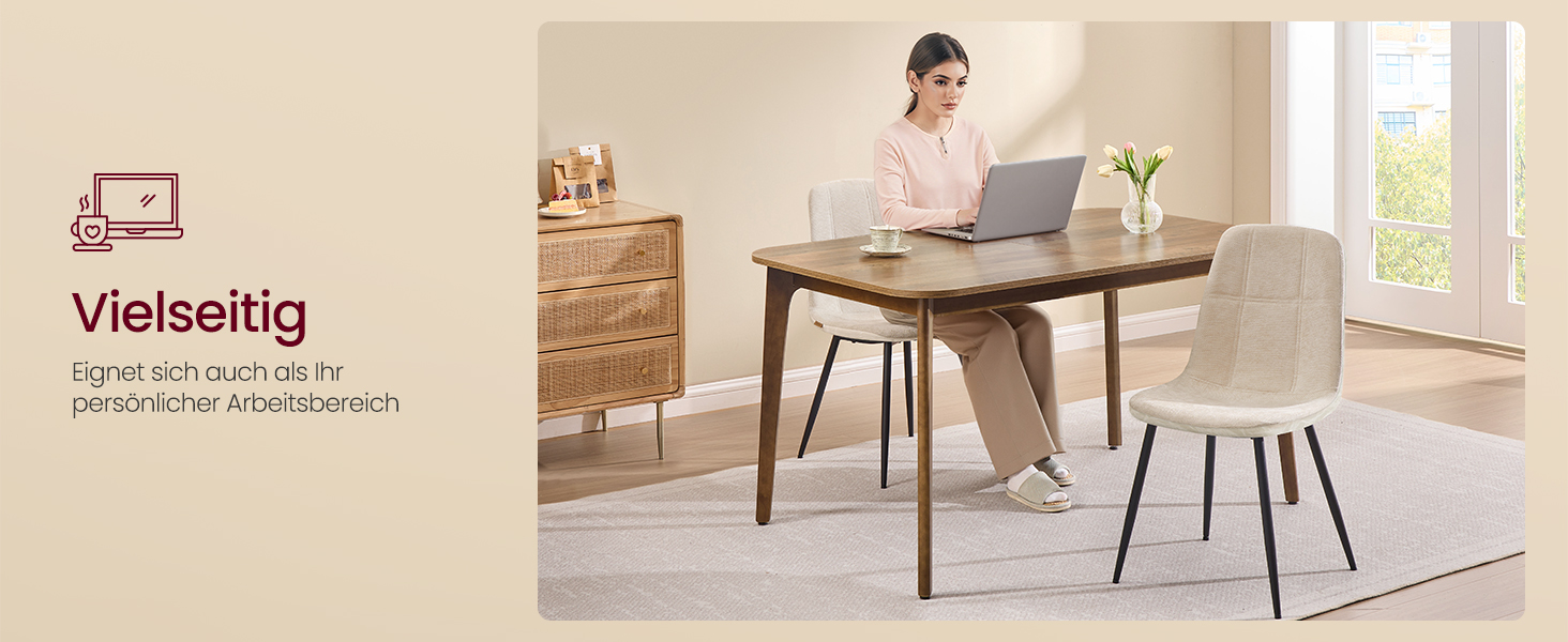 Стільці для обідньої зони VASAGLE – комплект з 4 шт., кремово-білі, з м'яким сидінням та металевими ніжками