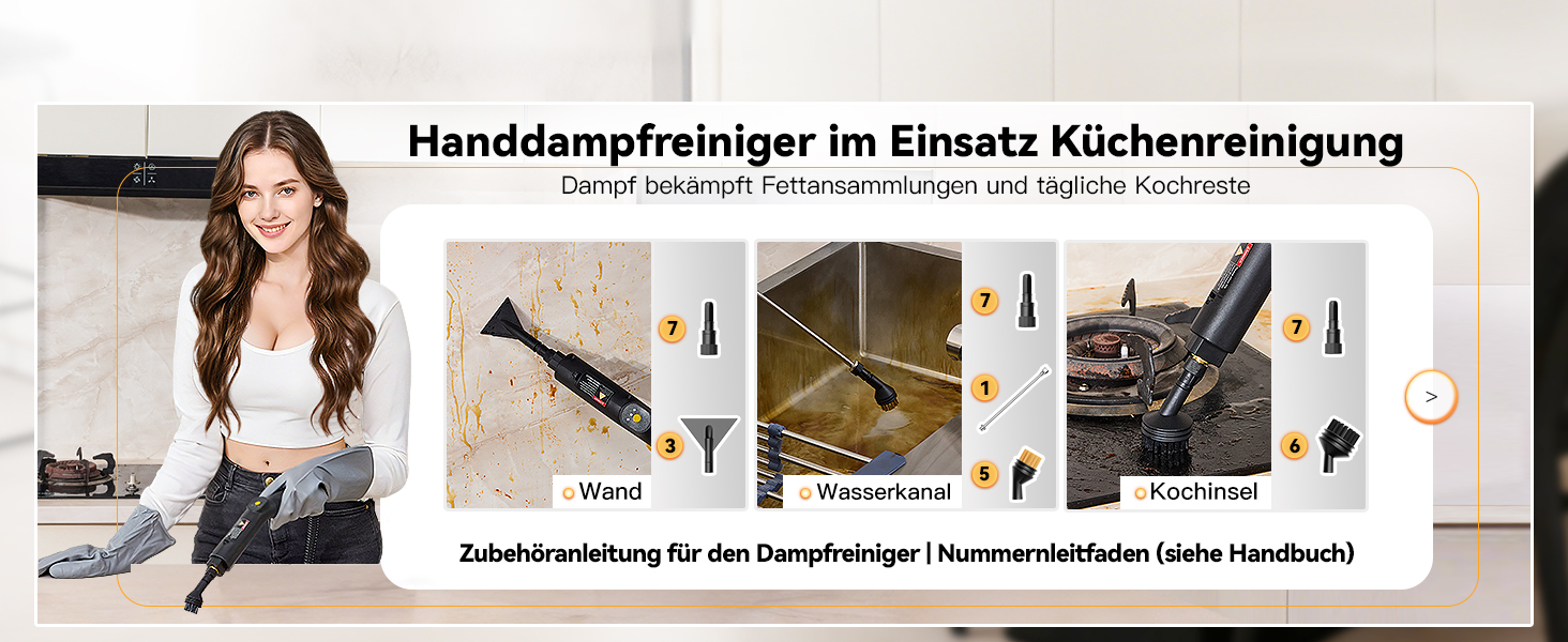 Пароочисник Gautye 3-рівневий регульований руків'я, нагрів за 10 секунд, бак 2L, 18 насадок, для кухні, ванної, підлоги, авто, вікон, чорний