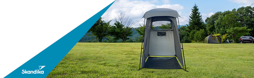 Намет для душу Skandika Camping | Переодягальний намет з висотою 210 см, сріблясте покриття, непрозорий, з окремим дном, вікно з москітною сіткою, кріплення для душу | Туалетний намет (Швидкий старт)