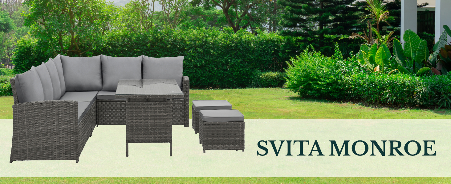 Кутовий диван садовий SVITA Monroe з ротангу (поліротанг) сірий - комплект меблів для відпочинку