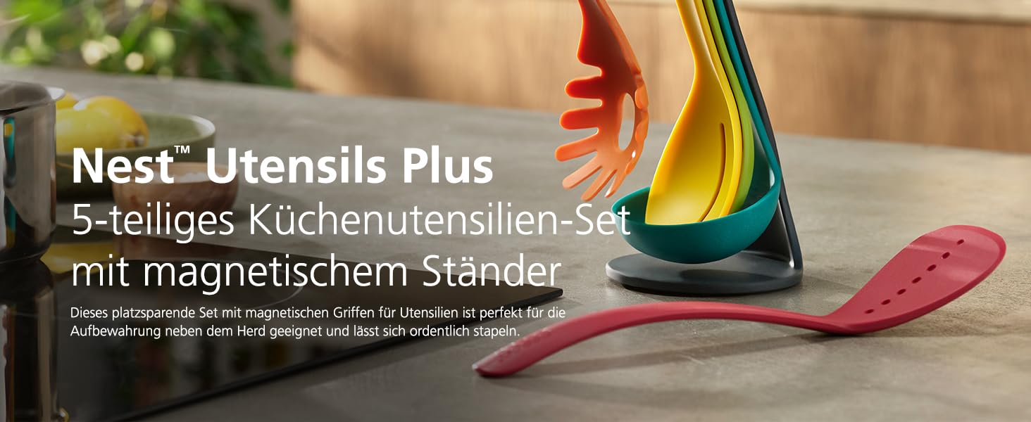 Набір кухонних аксесуарів Joseph Joseph Nest 5 шт. з магнітною підставкою, чорний/нержавіюча сталь, для компактної організації, можна мити в посудомийній машині