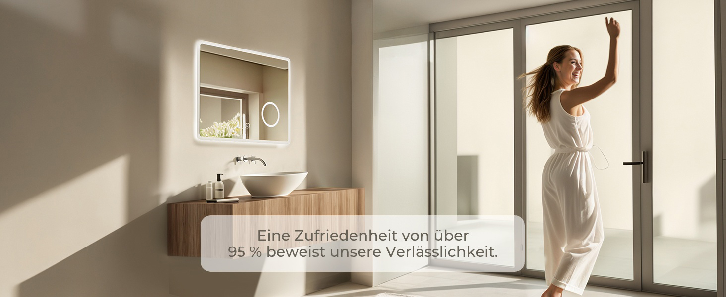 Дзеркало для ванної кімнати з підсвічуванням LED 80x60 см, регульоване, 3 колірні температури (3000K/4000K/6500K), антизапарник, вертикальна/горизонтальна установка, з 3x збільшенням