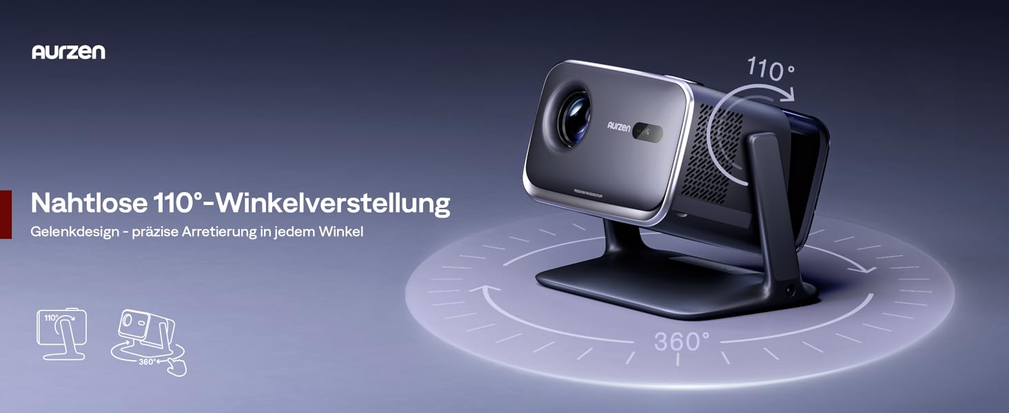 Проектор Aurzen Boom Mini 4-в-1 з Google TV, 4K, 20W Dolby Audio, Wi-Fi, Bluetooth, для дому та на вулицю, автоматичне фокусування, корекція трапецеїдальних спотворень, 500 ANSI люмен (Чорний)