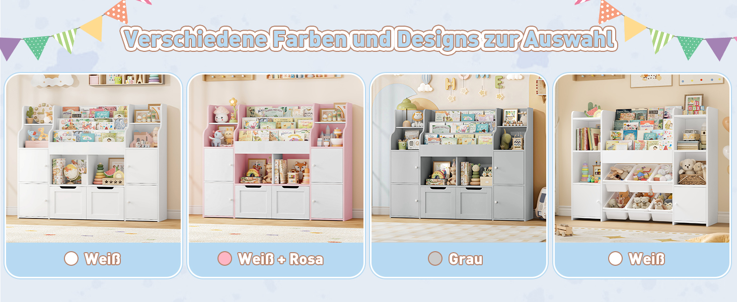 FOREHILL Поличка для іграшок та книжок у дитячу кімнату з дерева, сіра, 122 x 30 x 100 см