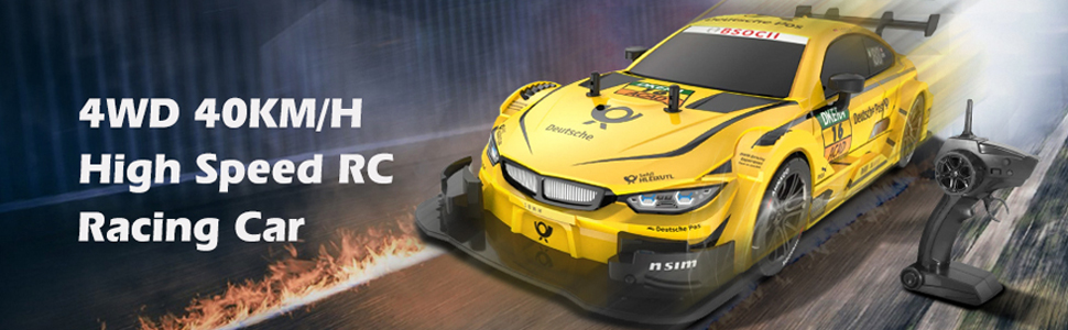 RC Автомобіль Goolsky 1/16 4WD Дрифт, 40 км/год, 2.4GHz, Регульована швидкість, Змінні шини для дрифту та гонок (Жовтий)
