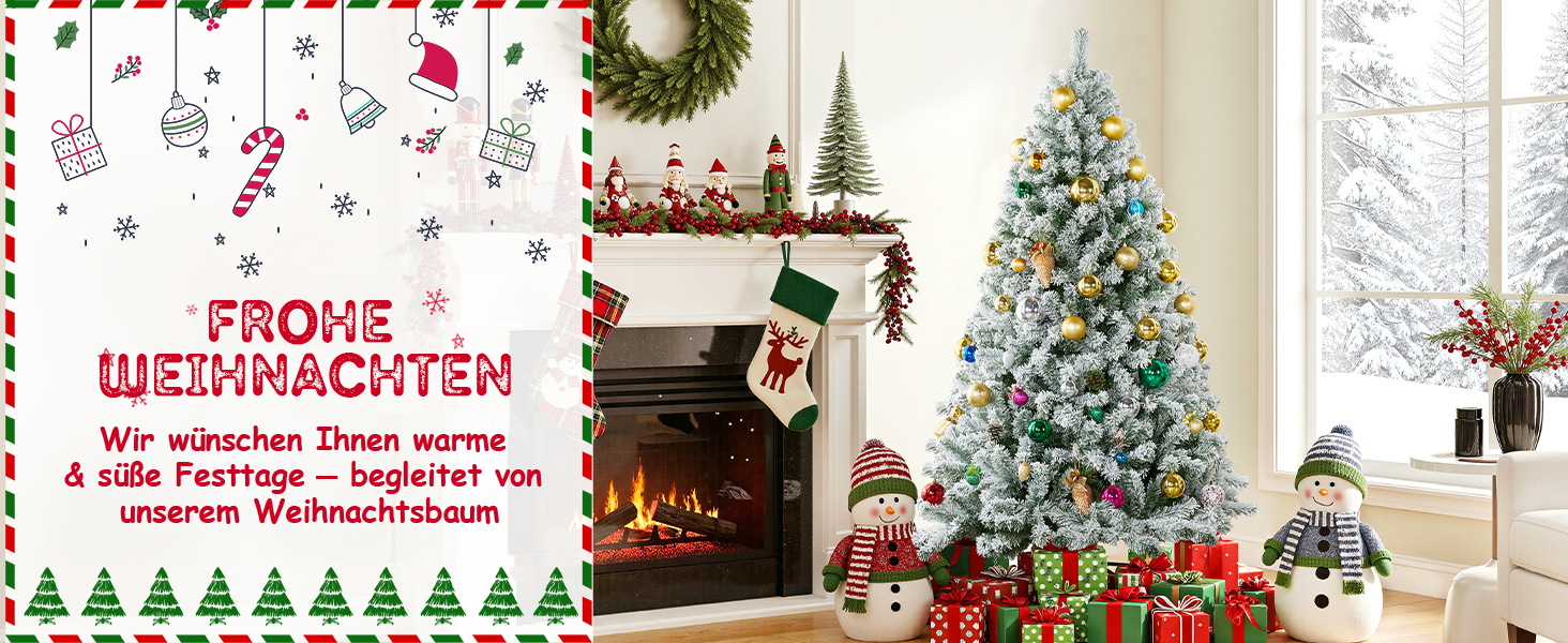 Штучна ялинка Yaheetech зі снігом 183 см (діаметр 120 см), 820 гілок, з металевим підставкою, швидкий монтаж, складана конструкція для Нового року