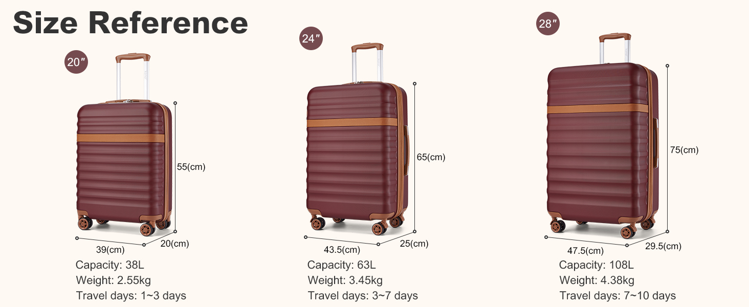 Чемодан-валіза KONO Mittelgroß (L) з ABS+PC, 4 колеса, TSA-замок (червоний/коричневий)