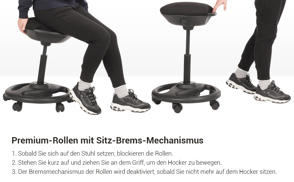 Високий робочий стілець SONGMICS з колесами, регульований, ергономічний, чорний (OSC007B01) - 59.5-81 см